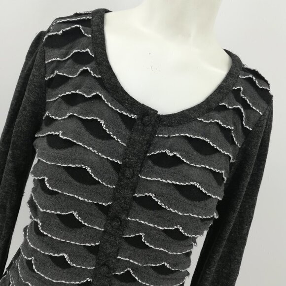 A'reve Ruffle Gray Cardigan Sweater Size M Anthro - Picture 5 of 13